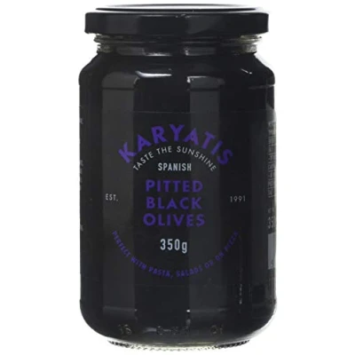 Image of Karyatis Spanish Black Pitted Olives in Brine, 350 g, Pack of 3