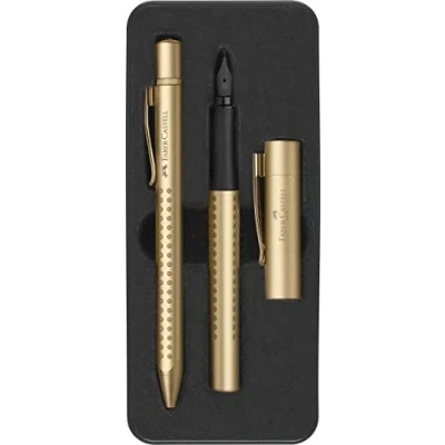 Image of Faber Castell 201522 Grip Edition Set, Fountain Pen Nib M and Ballpoint Pen, Gold, 1 Set