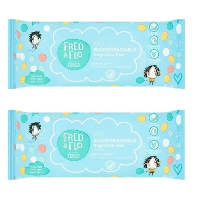 Image of 2x Fred &amp; Flo Kind Gentle Fragrance Free Wipes 60 Pack