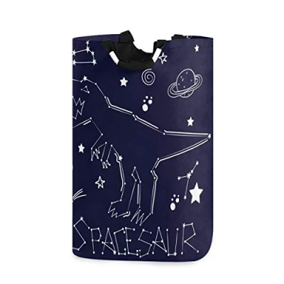 Image of Space Dinosaur Laundry Hamper Basket Dirty Clothes Bag Galaxy Star Foldable Bucket Washing Bin Toys Storage Organizer for College Dorms, Kids Bedroom,Bathroom