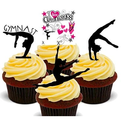 Image of Made4You Gymnastics Silhouettes Edible Cupcake Toppers Stand up Wafer Cake Decorations (Pack of 12)