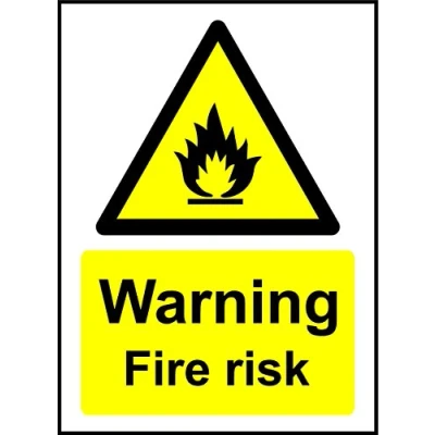 Image of Warning Fire Risk Safety Sign Self Adhesive Sticker 200mm x 150mm