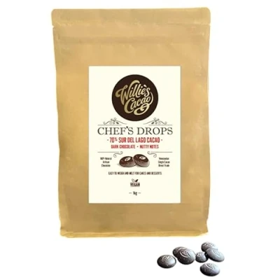Image of Willie&#039;s Cacao Couverture dark chocolate Chef&#039;s Drops Sur del Lago 70% 1kg Smooth nutty notes For cooking &amp; baking Vegan