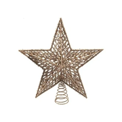 Image of Festive Productions 33cm 5 Pointed Cut Out Pattern Plastic Christmas Tree Topper Champagne Colour Deluxe Decoration