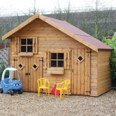 Image of 5&#039; x 10&#039; Traditional 2 Storey Kids Wooden Playhouse with Garage (1.51x3.05m)