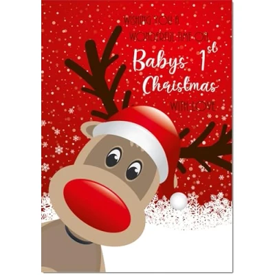 Image of doodlecards Babys 1st First Christmas Card Rudolph in Snow Medium Size for with Plain Envelope