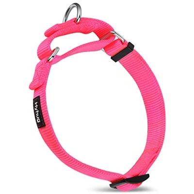 Image of Solid Color Premium Upgraded Heavy Duty Nylon Anti Escape Martingale Dog Collar for Boy and Girl Dogs (Small, Hot Pink)