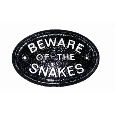 Image of Silver &quot;Beware of the Snakes&quot; Wall or Gate House Plaque in Black with Raised Lettering