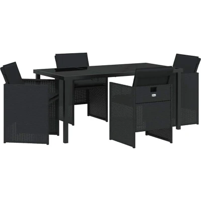 Image of vidaXL 5 Piece Garden Dining Set with Cushions Black Poly Rattan