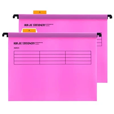 Image of Srvnpioy Foolscap Suspension Files with Tabs and Card Inserts for Filing Cabinets, Measures 41 x 25 37 cm (12 Pack, Pink) Polypropylene Plastic Hanging Folders Office Home
