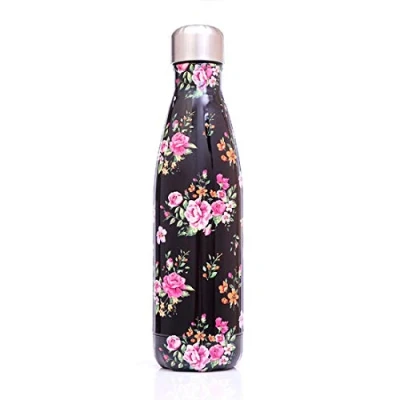 Image of JMAHM Stainless Steel Flask Insulation Bottle Vacuum Flasks Cup Double Wall 500ml for Outdoor Sports (500ml, Black Flowers)