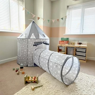 Image of RELSY Grey Pop Up Tent For Kids, Play With Tunnel Castle Kids &amp; 180cm Combo, 135 X 100cm