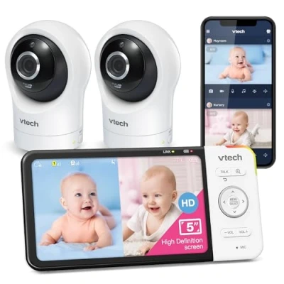 Image of VTech RM5764 2HD 1080p Smart WiFi Remote Access 2 Camera BabyMonitor, 360 Pan &amp; Tilt, 5&quot; 720p HD Display, Night Vision, Soothing Sounds, Way Talk, Temperature Motion Detection, iOS Android