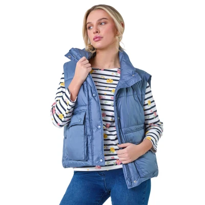 Image of Roman Womens Pocket Detail Quilted Gilet Blue Size 10 UK