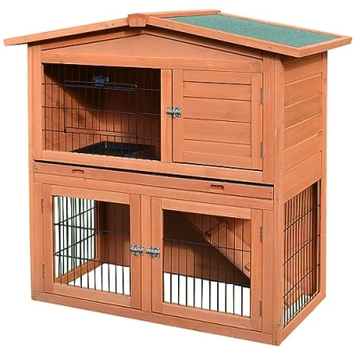 Image of PawHut Rabbit Hutch Outdoor Guinea Pig 2 Tier Bunny Cage with No Leak Tray 100.5 x 55 101 cm