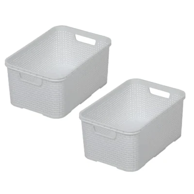 Image of BranQ Home essential Basket in Rattan Design Set of 2 Size L BPA Free Plastic PP White 19
