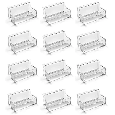 Image of OSCO Clear Acrylic Name Card Holder 12 Pack Business Stand Additional Rear Slot Display Desk or Showroom H4.8 x W10 D6.1 cm