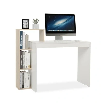 Image of Mondeer Compact Computer Desk, White and Oak, 110 x 40 92 cm