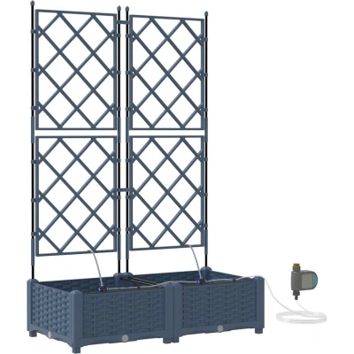 Image of vidaXL Garden Planters with Water Irrigation System 2 pcs Grey
