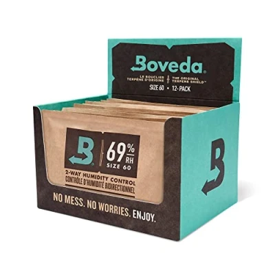 Image of Boveda 69% Two Way Humidity Control Packs For Plastic &amp; Wood Humidifier Boxes Zip Lock Bags Size 60 12 Pack Moisture Absorbers Individually Wrapped Hydration Packets