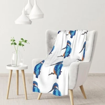 Image of Blanket,Warm Flannel Blanket Throw/Blanket Bed Throw for Sofa Office 102X 76 cm,Watercolour Kingfisher