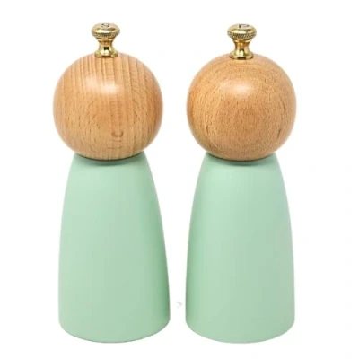 Image of UNIQUE HOME LIVING 17cm Salt and Pepper Grinders Set of 2 Wooden &amp; Shakers, Manual Mills with Adjustable Coarseness Mint Green