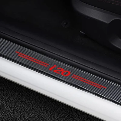 Image of CWWHY 4pcs Car Outer Door Sill Protector Kick Plates for Hyun dai i20, Carbon Fiber Auto Accessories Scuff Guard Threshold Cover Pedal, Sticker Trim Non Slip, Red