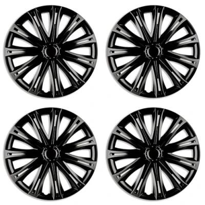 Image of Versaco Car Wheel Trims SPARKBLK14 Black 14 Inch 11 Spoke Boxed Set of 4 Hubcaps Includes Fittings/Instructions