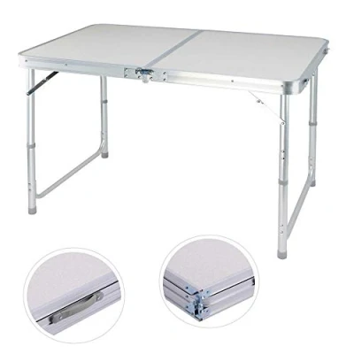 Image of EFAN 120x60cm Folding Camping Table, 4FT Portable Heavy Duty Picnic Adjustable Height 55/62/70cm, Outdoor Indoor Use for Garden Kitchen Party BBQ Dining, White