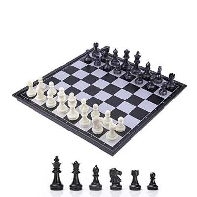 Image of KOKOSUN Travel Chess Set Magnetic Folding Board, Black and White Pieces, Storage Convenient, Educational Toys/Gift for Kids Adults (25x25cm)