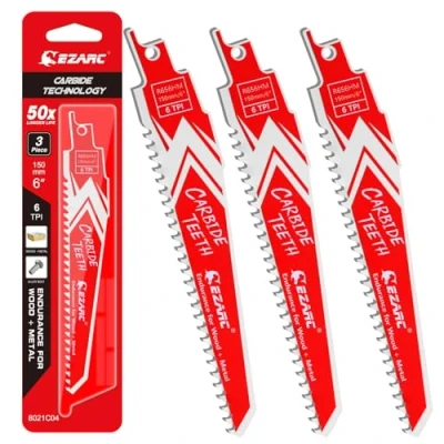 Image of EZARC Carbide Reciprocating Saw Blade R656HM Endurance for Hard Wood and Metal Demolition 150mm 6TPI, 3 Pack