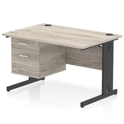 Image of Impulse 1200x800 Desk Grey Oak/Black Cable Managed Leg 2 Dr Fixed Ped