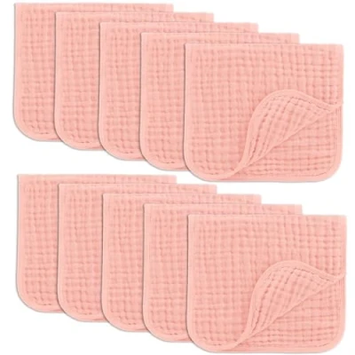 Image of Comfy Cubs Muslin Cloths for Baby, Baby Essentials, Burp Cloths, Squares, 100% Cotton, Hand Washcloths 6 Layers Extra Absorbent and Soft (Lace, 10 Pack, 50 X 25 CM)