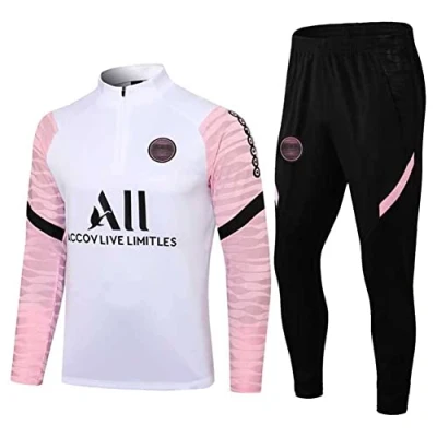 Image of JIEAGY Paris Jersey Tracksuit Training Long Sleeve Jacket Spring and Autumn Suit Soccer Uniform Custom PSG Men Women(XXL XXLarge,White Pink)