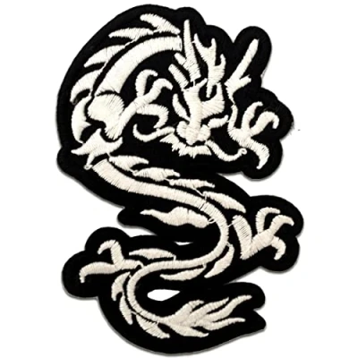 Image of Chinese Dragon Iron On Patches Adhesive Emblem Stickers Appliques, Size: 2.64 x 3.54 Inches, Color:Silver