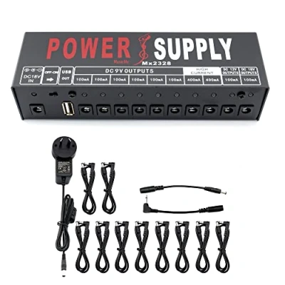 Image of Musiclily Pro Guitar Pedal Power Supply 10 Isolated DC Output with USB Port and UK Standard Adapter for 9V/12V/18V Bass Effect