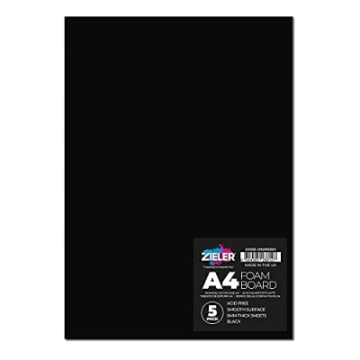 Image of Black Foam Board by Zieler® 5mm Thick Matt (A4 5 Sheets)