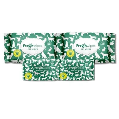 Image of FreshWipes Pet Cleaning Wipes 2 Mini Pack &amp; Maxi Vet Approved Biodegradable Odour Removing Wet for Dogs Cats Lavender Mint Scent Body Paw Cleaner Thick Moist Dog