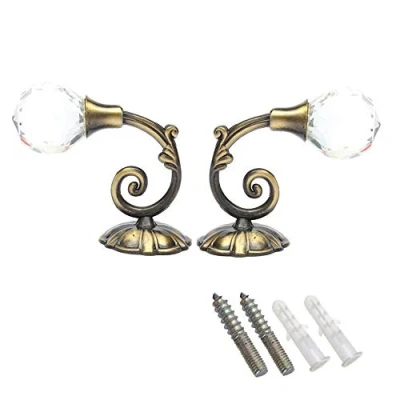 Image of Sobotoo 2Pcs Crystal Ball antique brass Curtain Hookback Wall Mount Metal vintage Holdback Tieback Hooks (A)