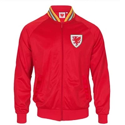 Image of Wales Cymru FAW Official Football Gift Mens Retro Track Top Jacket Red Small