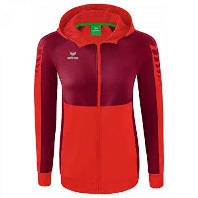 Image of Erima Women&#039;s Six Wings Training Jacket with Hood, Red/Bordeaux, 44