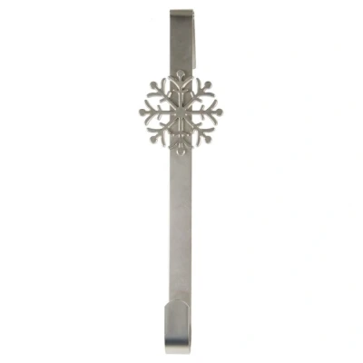 Image of Mr Crimbo Christmas Snowflake Wreath Hanger Silver Metal Over Door Decorations Hook 3D Design 38cm 15&quot;
