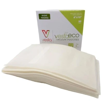 Image of VestaEco Compostable Vacuum Sealer Bags by Vesta Precision 50 count Certified Clear and Embossed 15x25 cm