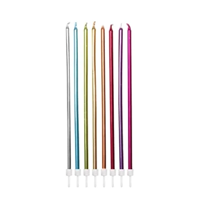 Image of Anniversary House Extra Tall Candles Rainbow Metallic with Holders Pack of 16