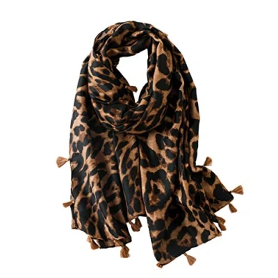 Image of Women Soft Long Neck Scarf Ladies Fashion Leopard Animal Pattern Shawl Evening Party Stylish Accessories with Tassel(Style B/Brown)