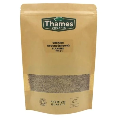 Image of Organic Ground Linseed Flaxseed Brown 500g Certified Organic, Non GMO, Vegan, No Additives, Preservatives, Resealable Bag by Thames