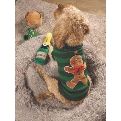 Image of Smart Garden Gingerbread Christmas Jumper for Dogs 30cm Green with Man and Red Bow Tie Adorable Dog Accessory, Festive