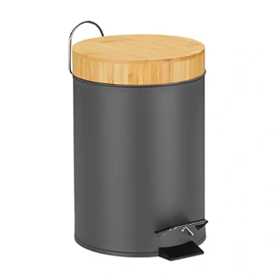 Image of Relaxdays Bathroom Pedal Bin, 3 L, Rubbish Disposal, Soft Close, Sanitary Waste, with Lid, 24.5 x 17 23 cm, Grey, Iron
