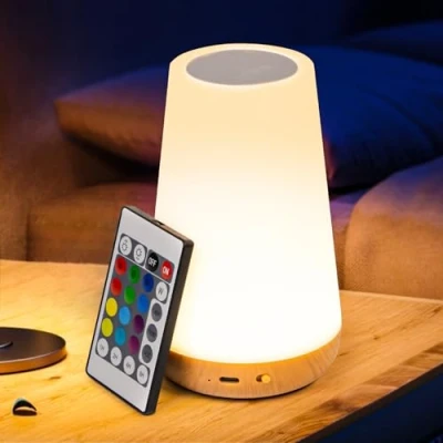 Image of Dimmable Night Light, LED Touch Bedside Lamp with 13 RGB Colours, 5 Brightness Levels, 4 Modes, Timer &amp; Memory Function, Rechargeable Table Remote for Bedroom, Kids, Nursery
