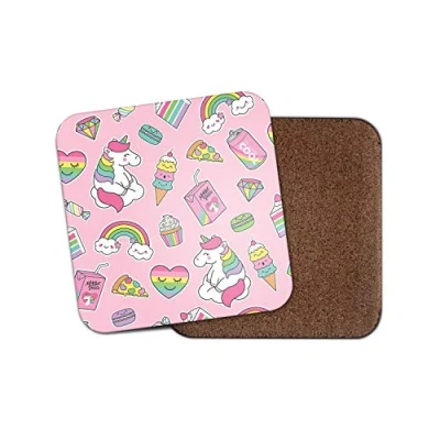 Image of 1 x Magic Unicorn Cartoon Coaster Rainbow Love Heart Pretty Cute Girls #16754